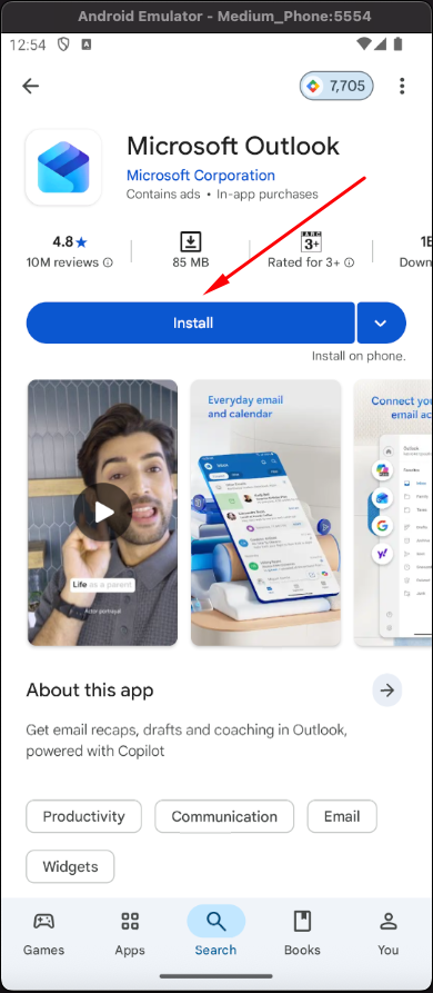 Outlook di Play Store