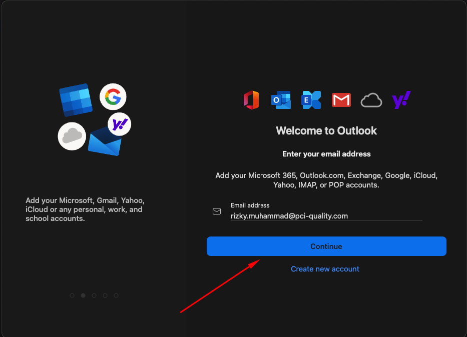 Welcome to Outlook dan input email