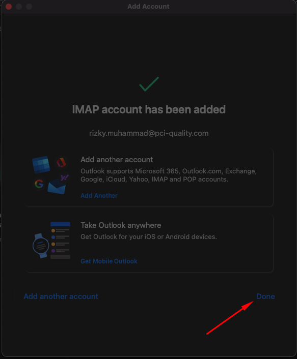 IMAP account has been added