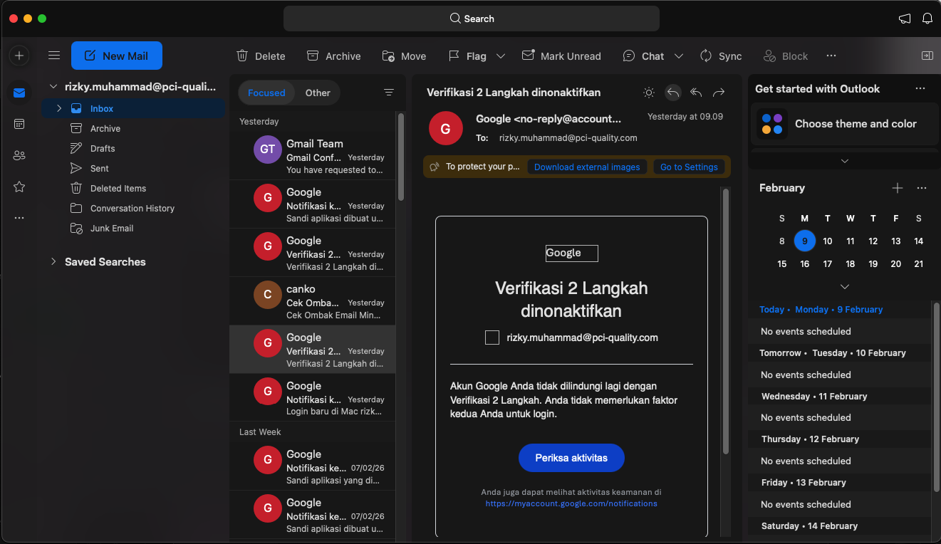 Inbox Outlook dengan email